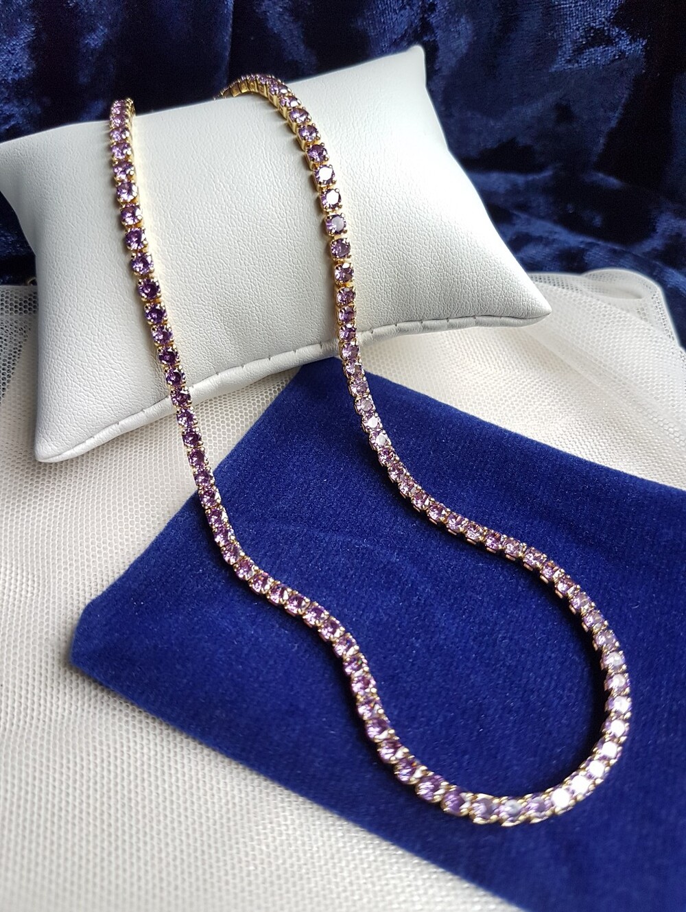Swarovski Purple Crystal Tennis Necklace in Gold Tone